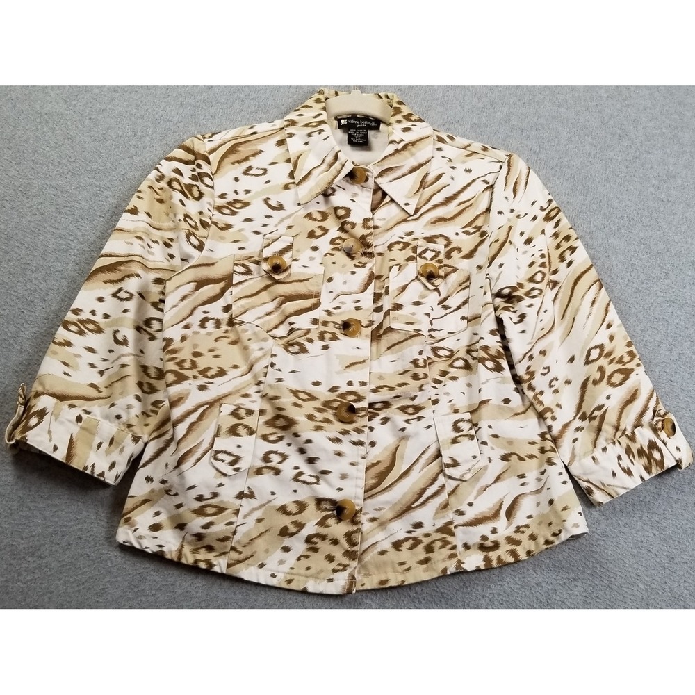 Valerie Bertinelli Blazer Jacket Womens Petite Small PS Leopard Print 3/4 Sleeve